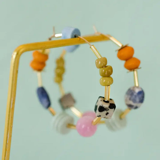 Colorful Beaded Hoop Earrings