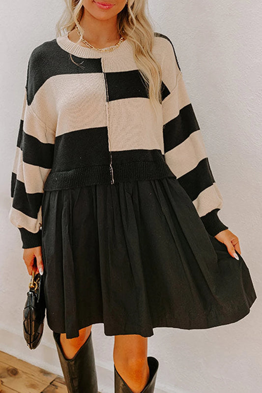 Two Tone Twirl Sweater Dress