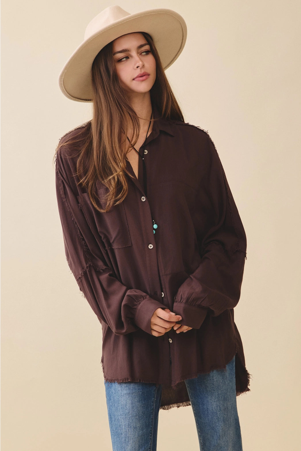 Delilah Raw Edge Button Down
