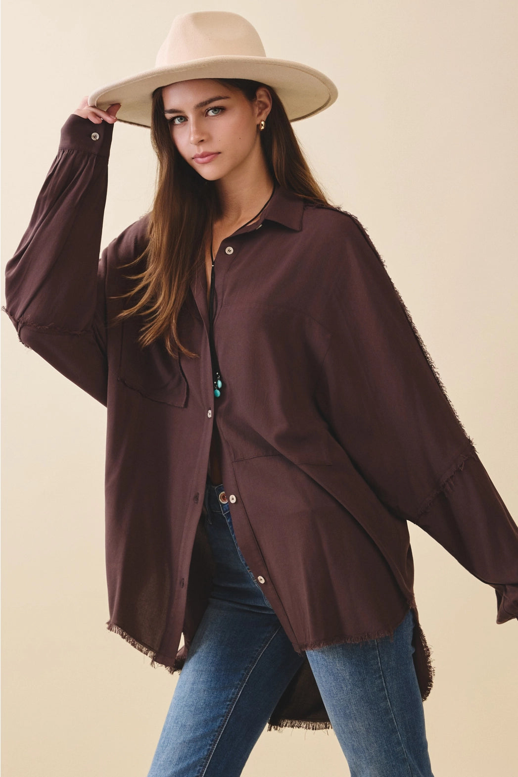 Delilah Raw Edge Button Down
