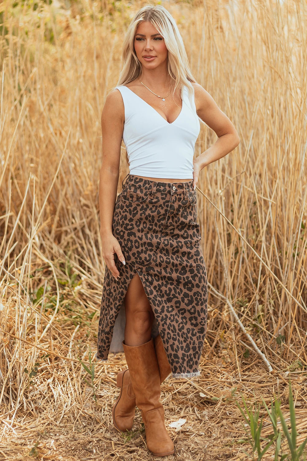 Wild Card Denim Midi Skirt