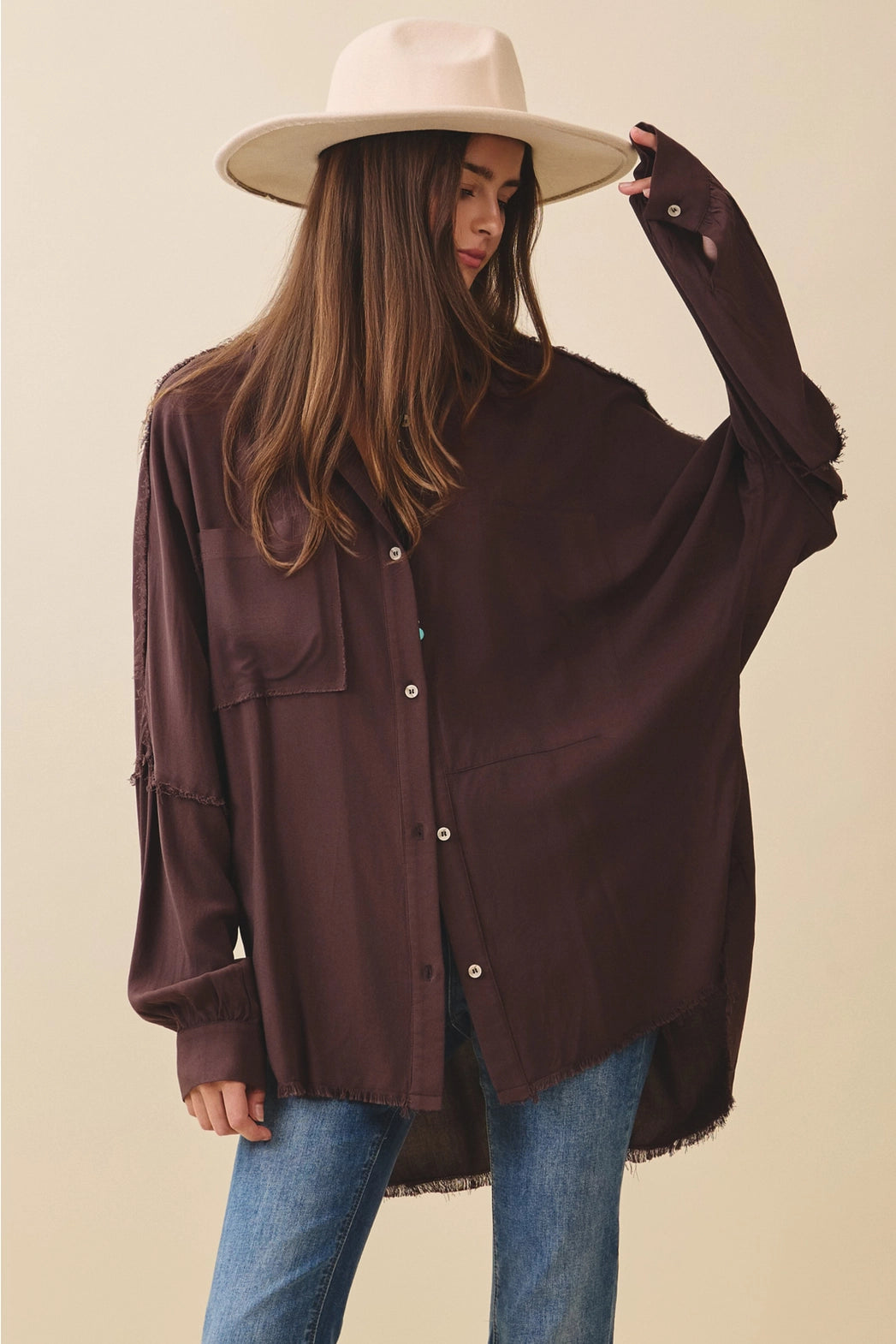 Delilah Raw Edge Button Down