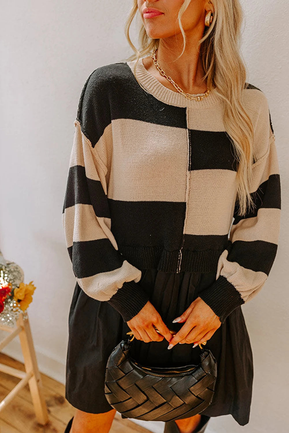 Two Tone Twirl Sweater Dress