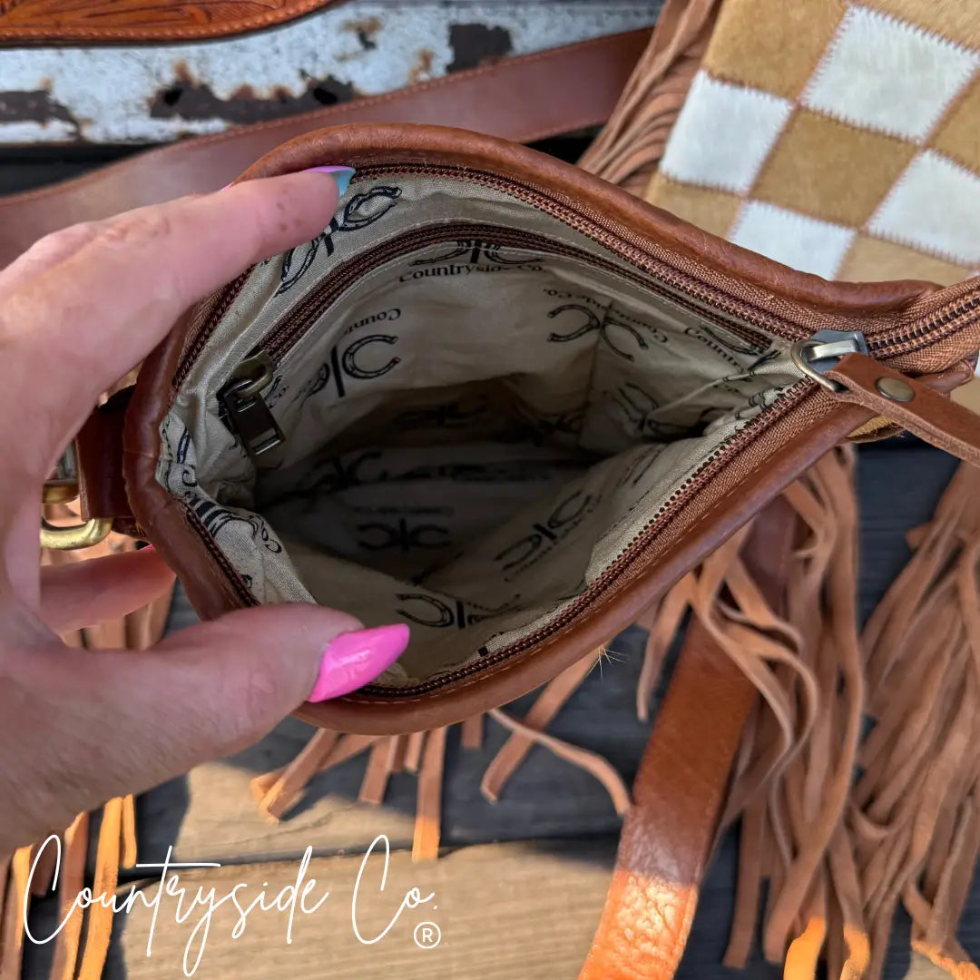 *PRE ORDER* Stockdale Checkered Cowhide Fringe Purse