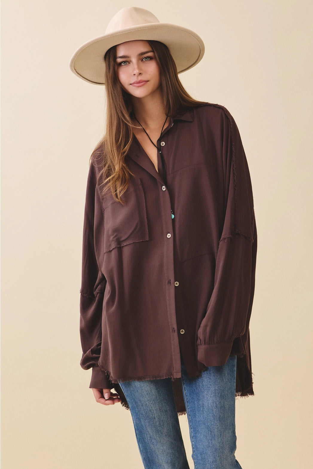 Delilah Raw Edge Button Down