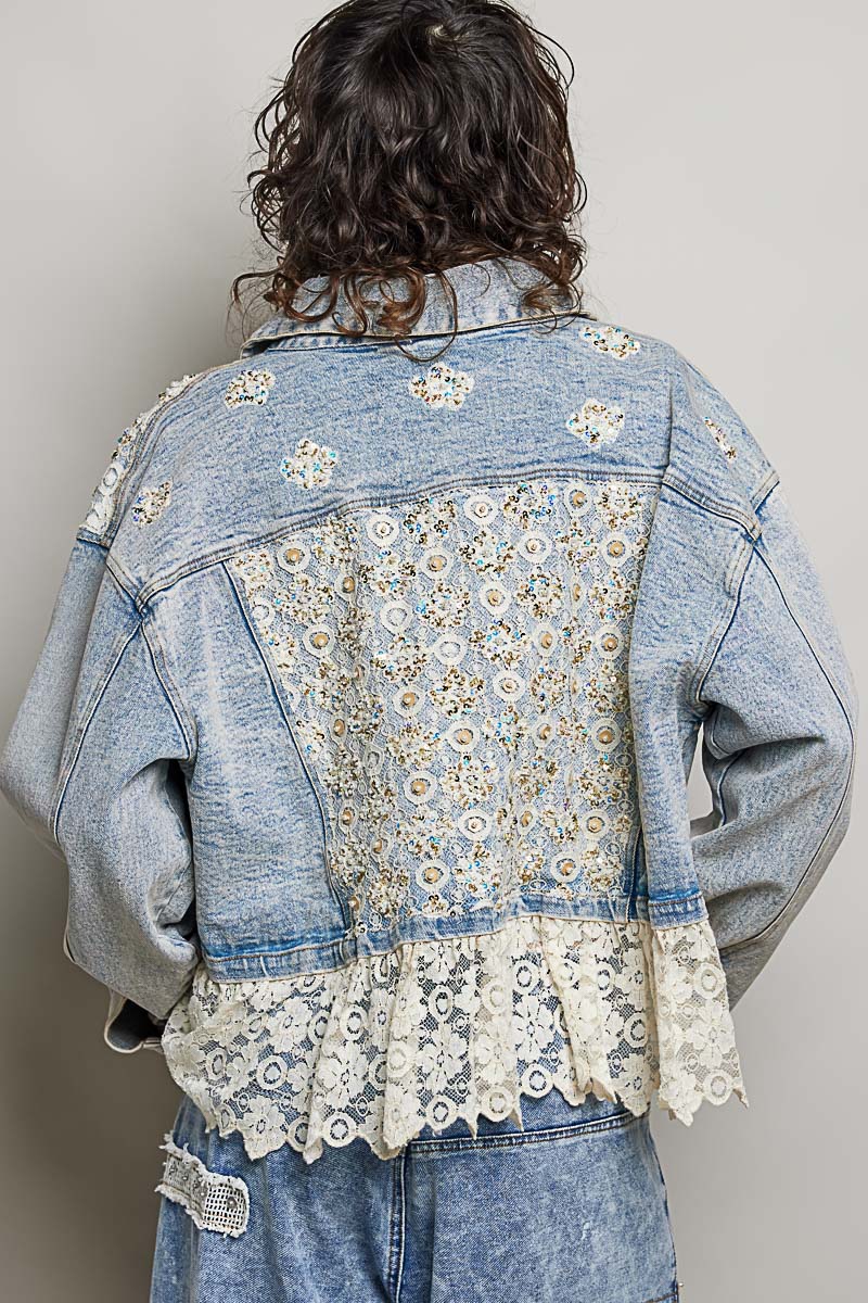 Sunfade Lace Cropped Denim Jacket