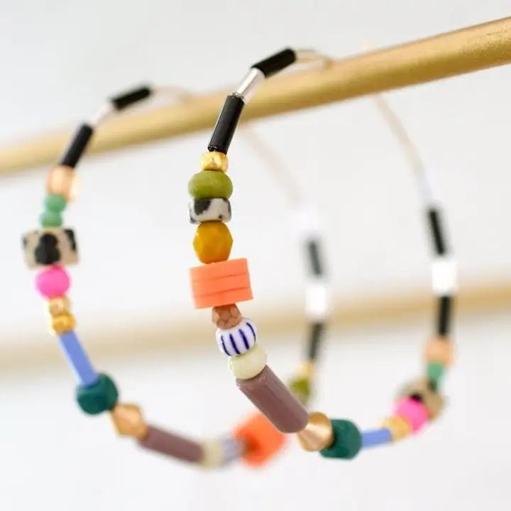 Large Colorful Beaded Hoops