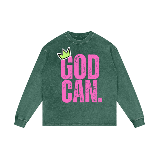 God Can Long Sleeve Oversized Graphic Tee