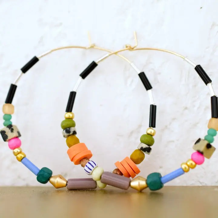 Large Colorful Beaded Hoops