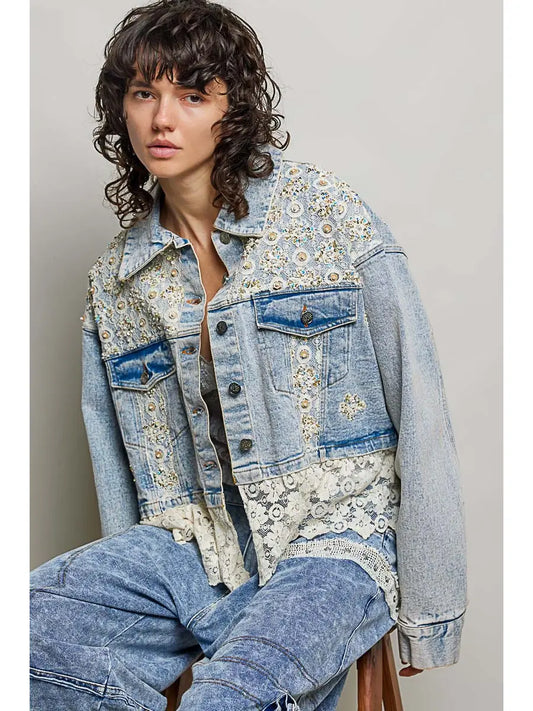 Sunfade Lace Cropped Denim Jacket