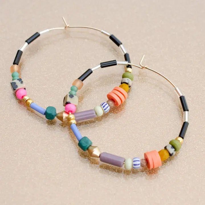 Large Colorful Beaded Hoops