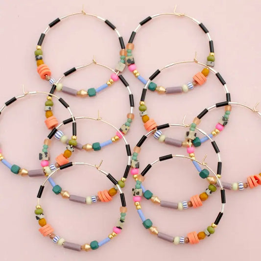 Large Colorful Beaded Hoops