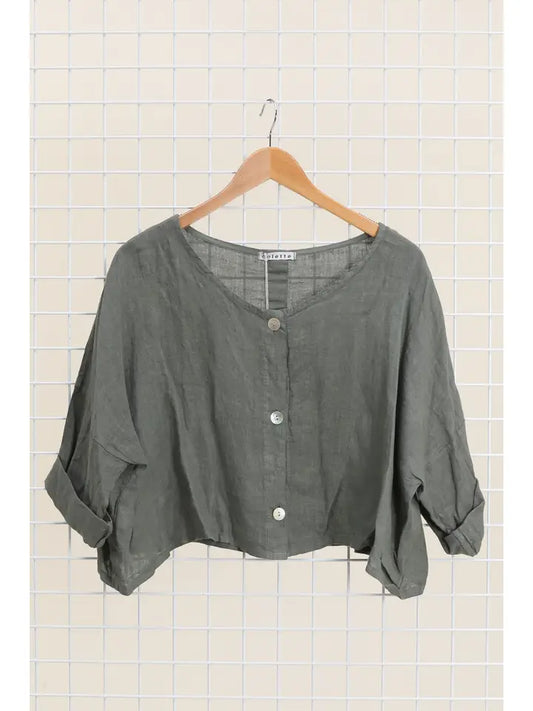 Made In Italy Linen Cropped Blouse