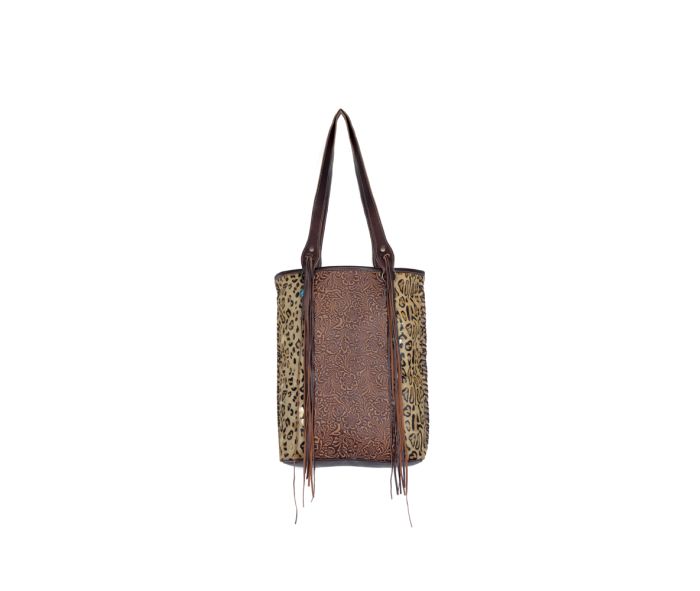 Golden Studs Leather Hairon Bag